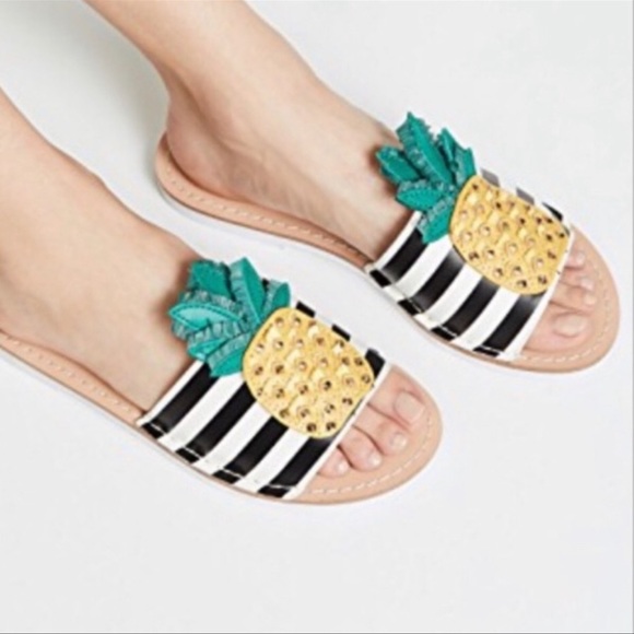 Kate Spade Icarus Studded Leather Pineapple Slide Sandals - Picture 1 of 6